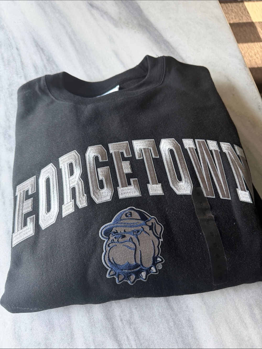 Champion Black Georgetown Crewneck Sweatshirt with Gray/Blue Lettering